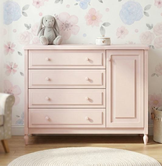Cômoda de Bebê La Vie Rosa 4 Gavetas e Porta