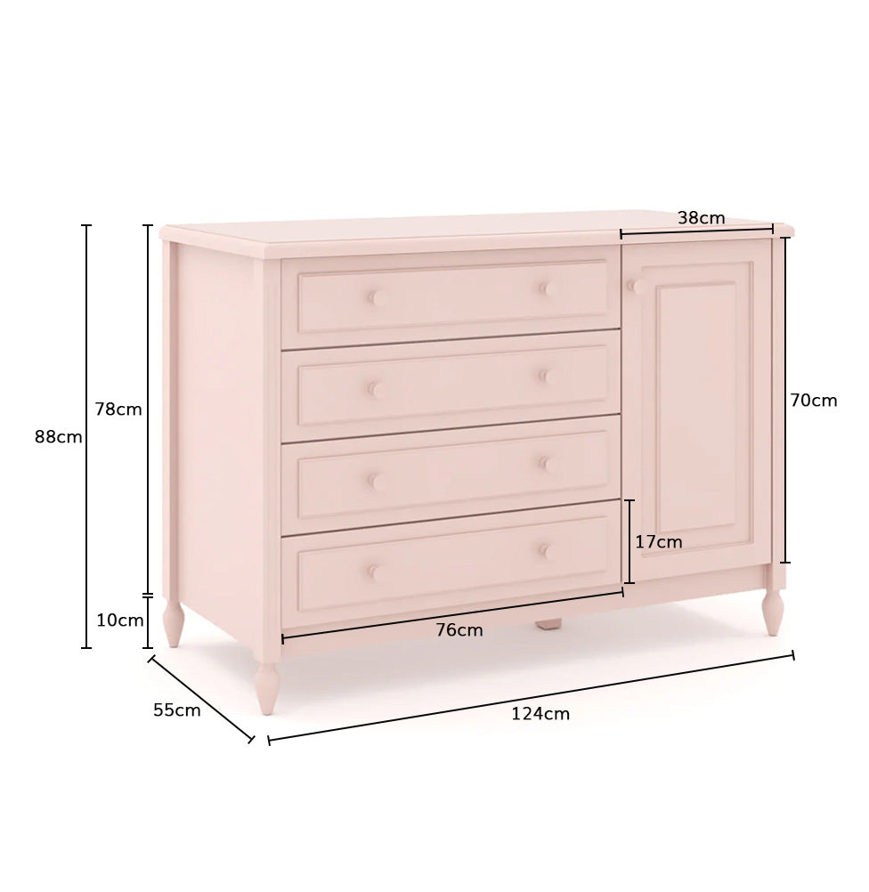 Cômoda de Bebê La Vie Rosa 4 Gavetas e Porta