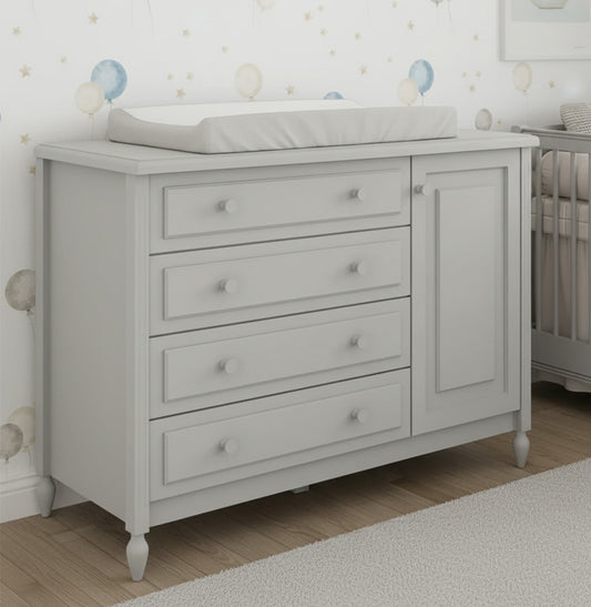 Cômoda de Bebê La Vie Cinza 4 Gavetas e Porta