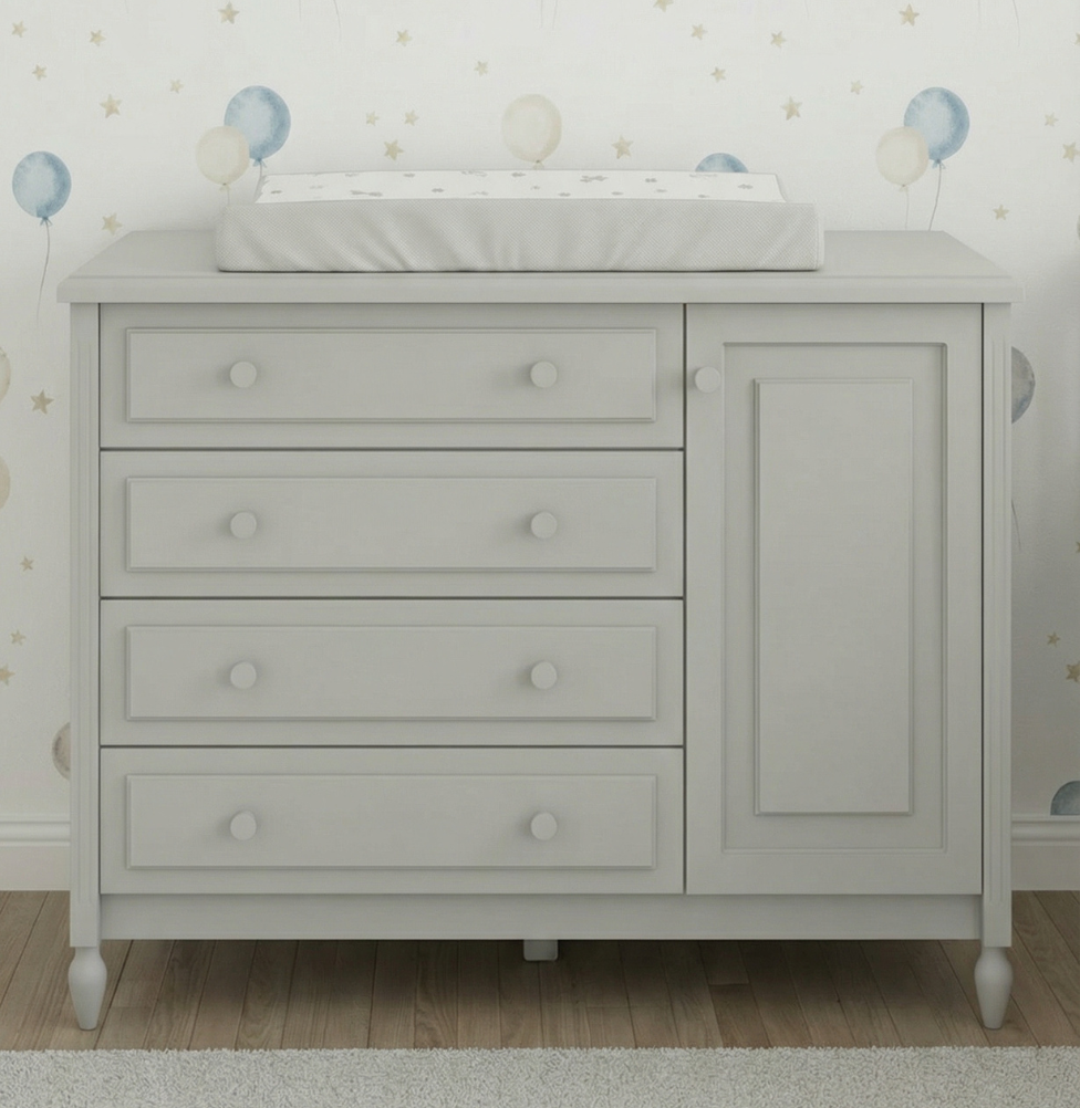 Cômoda de Bebê La Vie Cinza 4 Gavetas e Porta