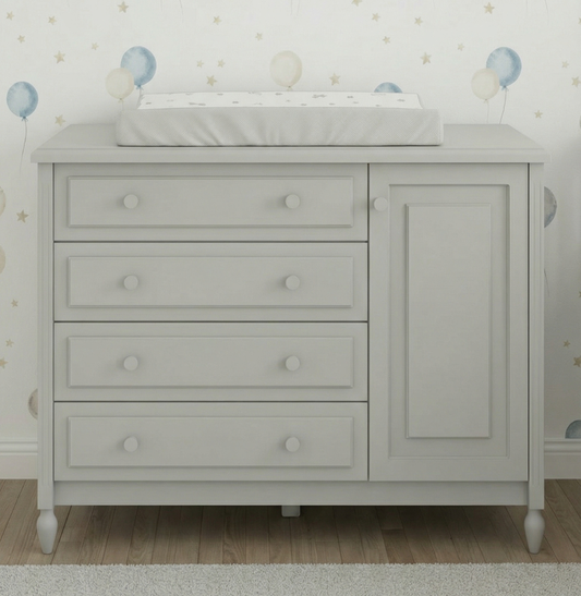 Cômoda de Bebê La Vie Cinza 4 Gavetas e Porta