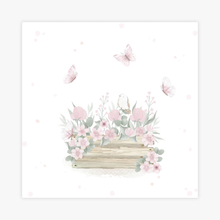 Quadro Infantil Jardim Cesta de Flores Rosa