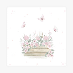 Quadro Infantil Jardim Cesta de Flores Rosa