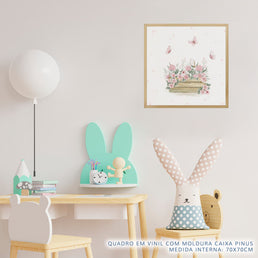 Quadro Infantil Jardim Cesta de Flores Rosa