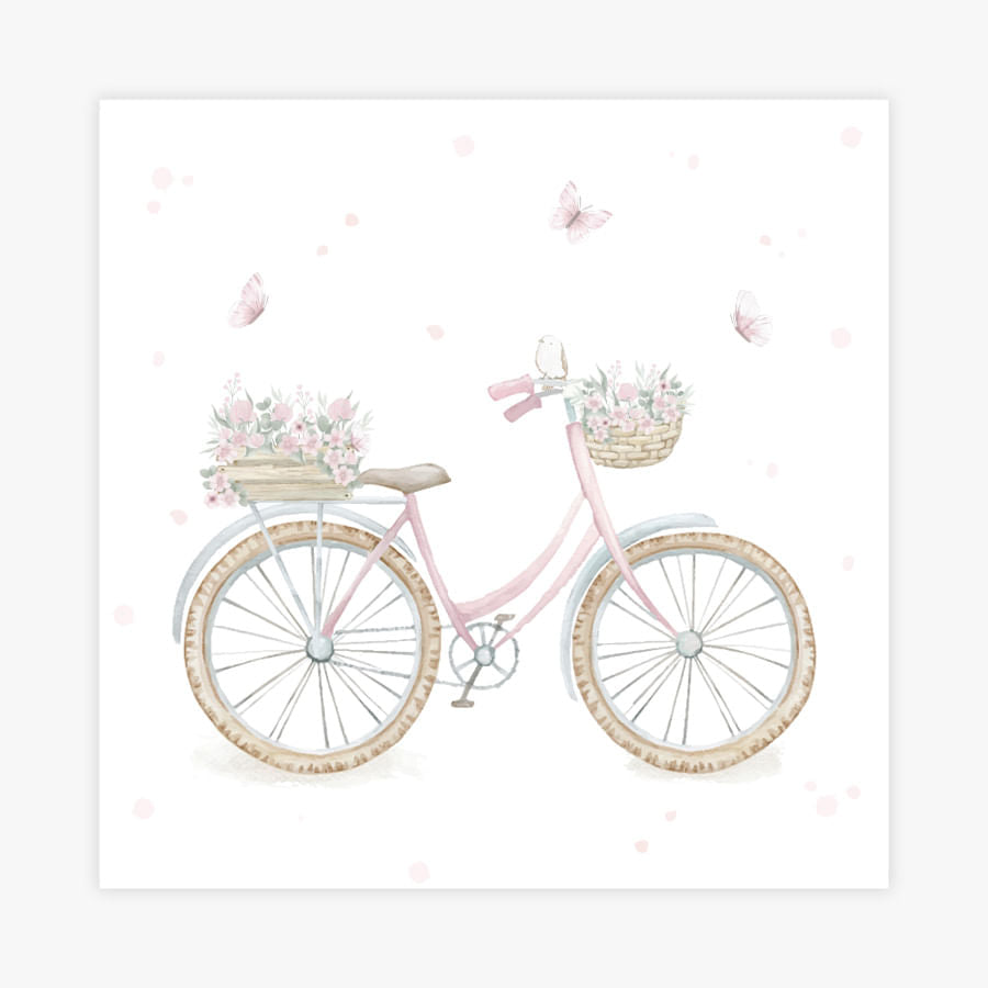 Quadro Infantil Jardim Bicicleta Rosa