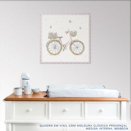 Quadro Infantil Jardim Bicicleta Rosa