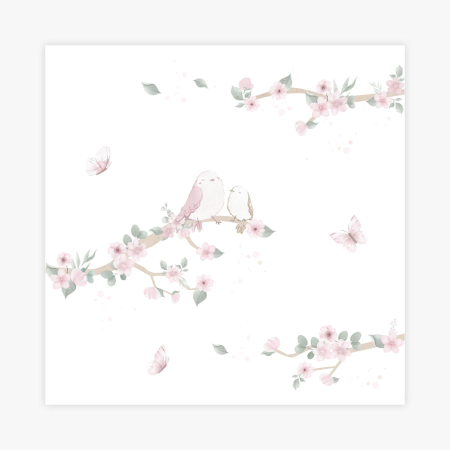 Quadro Infantil Jardim Galho a Esquerda Rosa - Quadrado