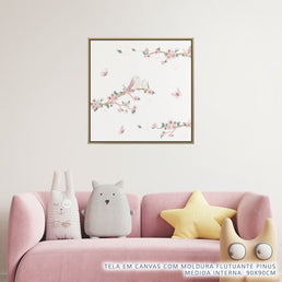 Quadro Infantil Jardim Galho a Esquerda Rosa - Quadrado