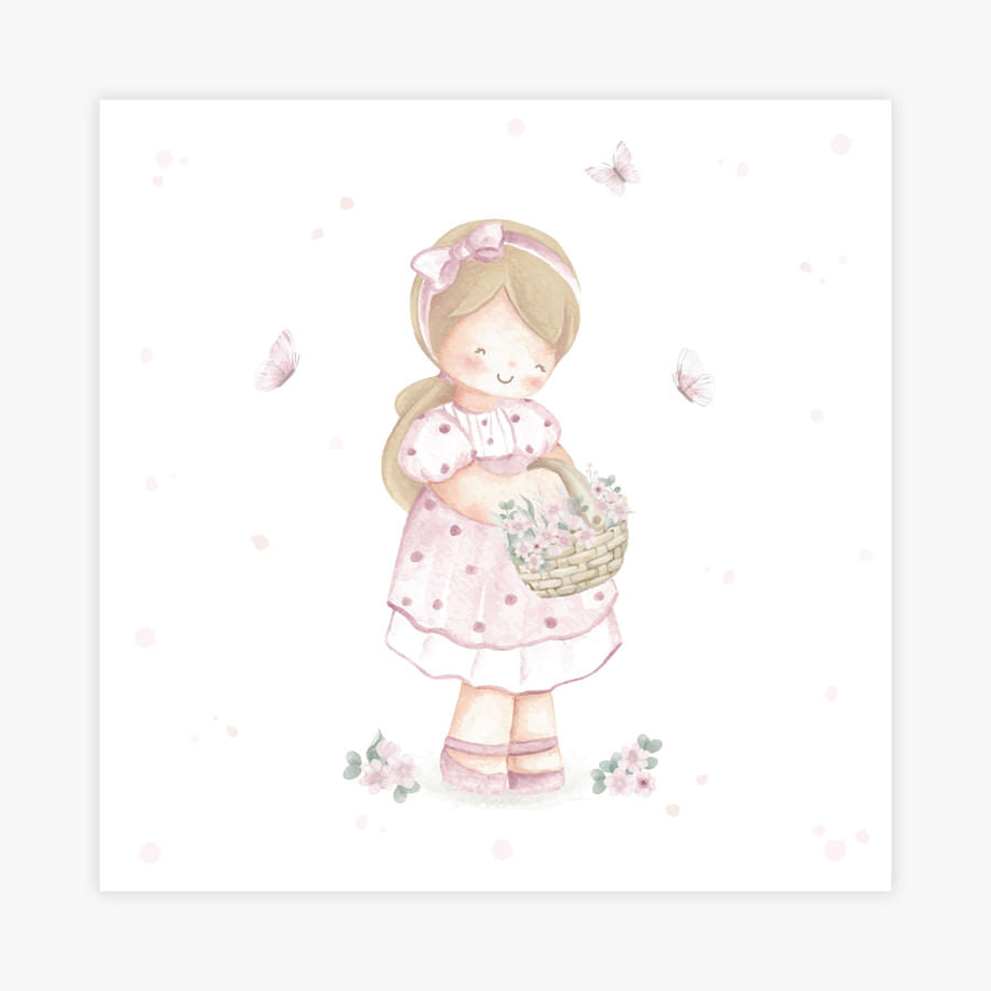 Quadro Infantil Jardim Menina Rosa