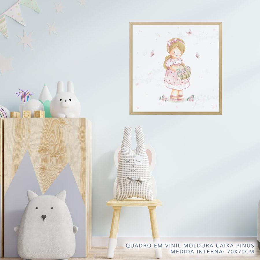 Quadro Infantil Jardim Menina Rosa