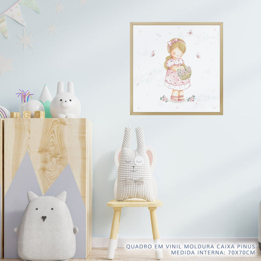 Quadro Infantil Jardim Menina Rosa