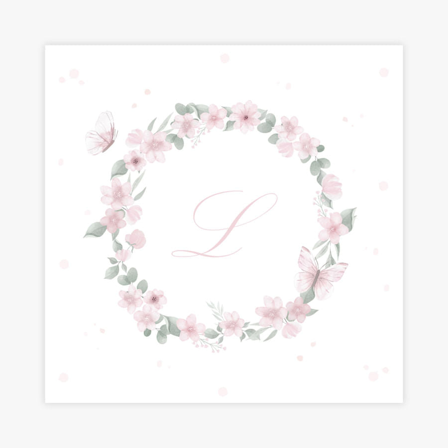 Quadro Infantil Jardim Guirlanda com Inicial Rosa