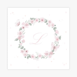 Quadro Infantil Jardim Guirlanda com Inicial Rosa