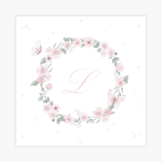 Quadro Infantil Jardim Guirlanda com Inicial Rosa