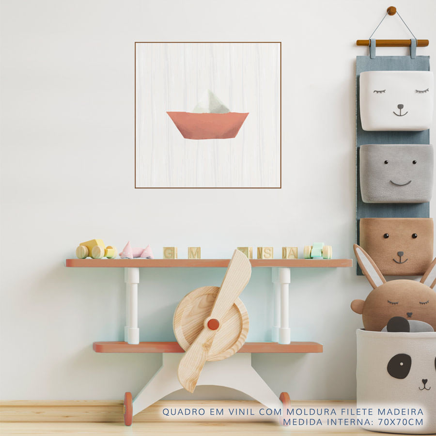 Quadro Infantil Barquinho de Papel Coral