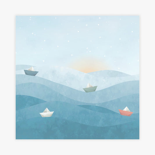 Quadro Infantil Barquinhos de Papel no Mar