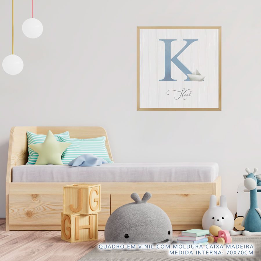 Quadro Infantil Barquinho de Papel com Inicial Azul