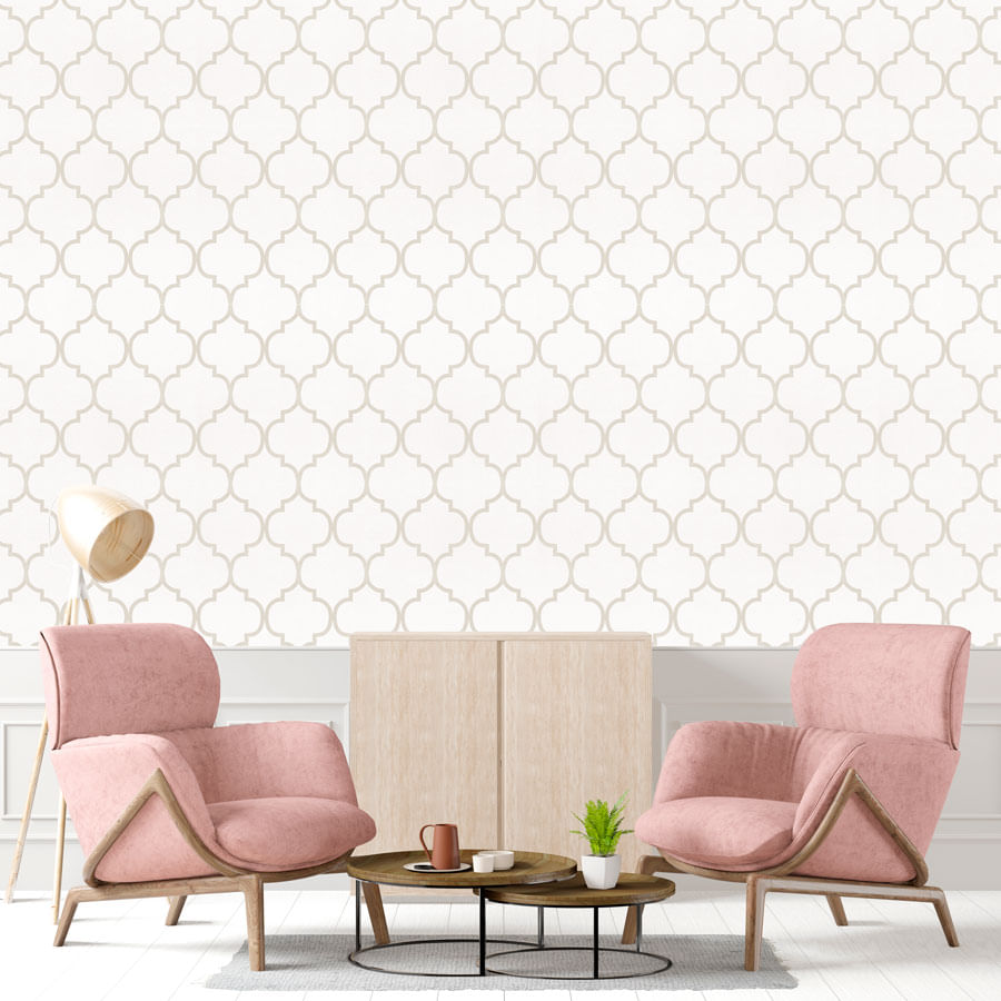 Papel de Parede Arabesco Aquarela Bege