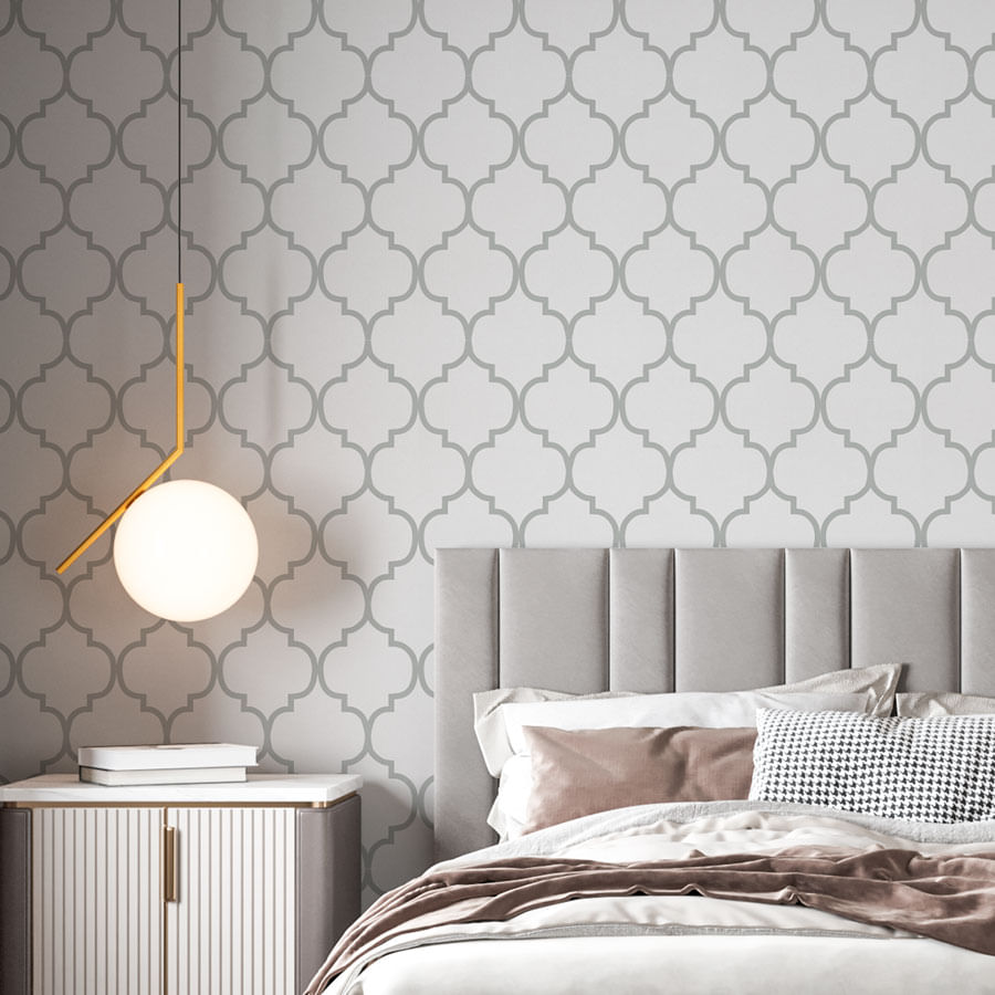 Papel de Parede Arabesco Aquarela Cinza