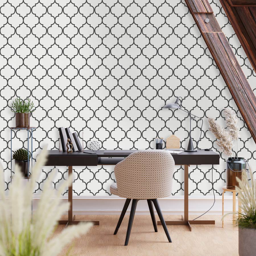 Papel de Parede Arabesco Aquarela Preto