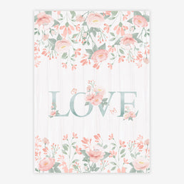 Quadro Infantil Love com Flores Rosa