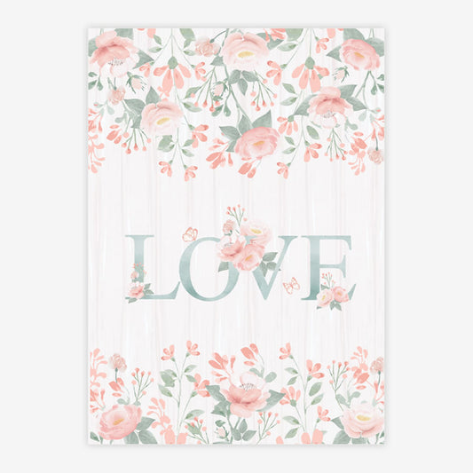 Quadro Infantil Love com Flores Rosa