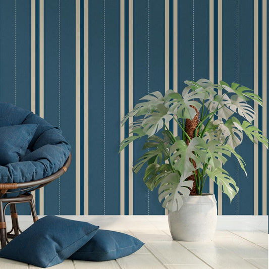 Papel de Parede Listra Britânica Azul Polo