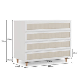 Cômoda de Bebê Haus Nature com Palha 4 Gavetas Branca e Carvalho 110cm