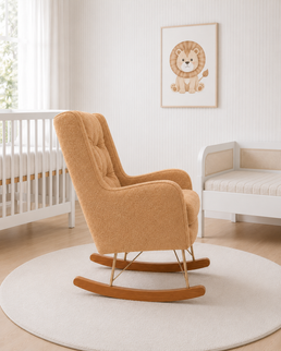 POLTRONA MAJU COM PUFF BALANÇO BOUCLE CARAMELO