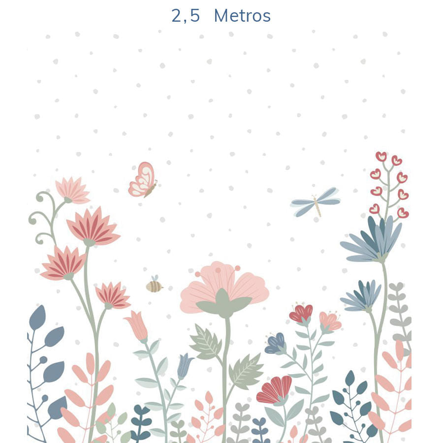 Papel de Parede Infantil Floral Moderno Azul - Mural