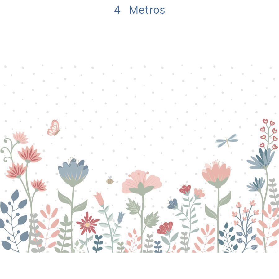 Papel de Parede Infantil Floral Moderno Azul - Mural