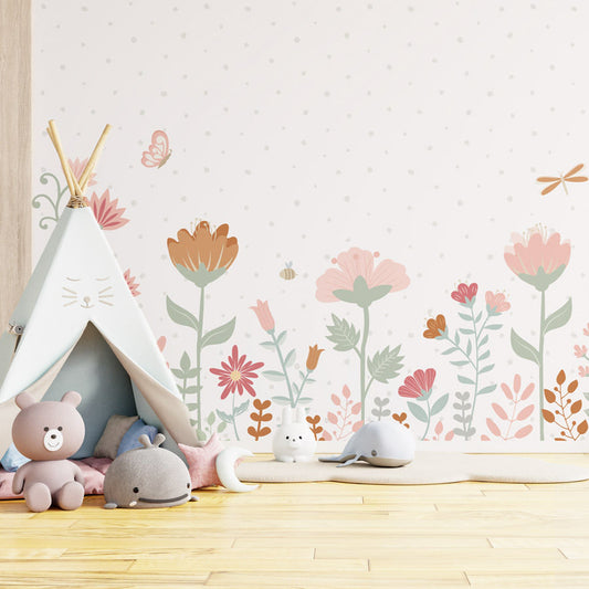 Papel de Parede Infantil Floral Moderno Tons Terrosos - Mural