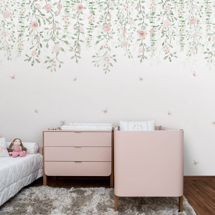Papel de Parede Infantil Jardim Suspenso com Flores - Mural