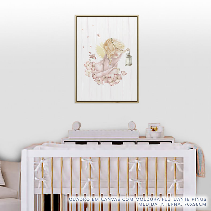 Quadro Infantil Anjinha com Luminária Rosa