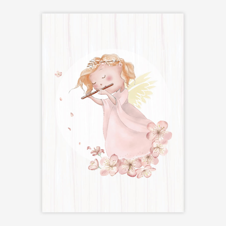 Quadro Infantil Anjinha com Flauta Rosa