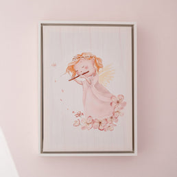 Quadro Infantil Anjinha com Flauta Rosa
