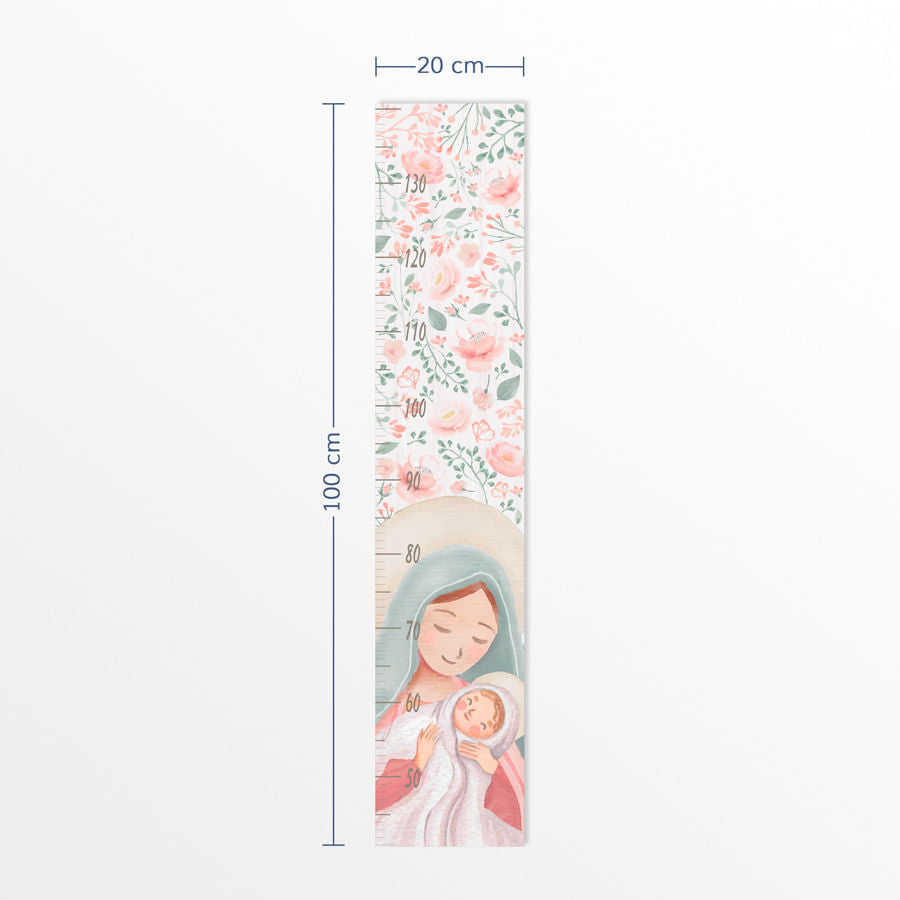 Régua de Crescimento Nossa Senhora com Flores Rosa