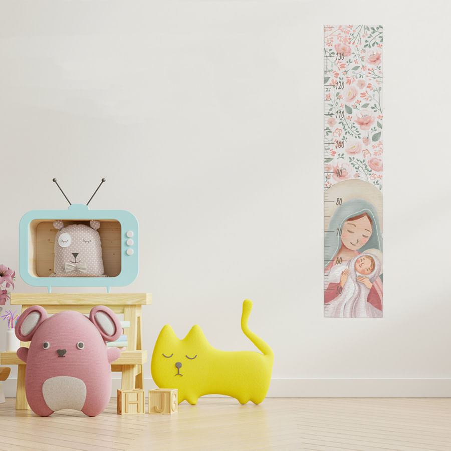 Régua de Crescimento Nossa Senhora com Flores Rosa