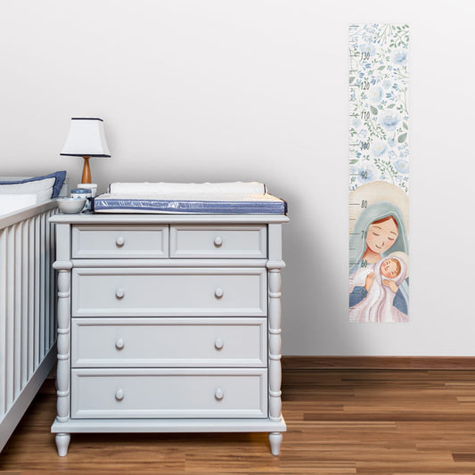 Régua de Crescimento Nossa Senhora com Flores Azul