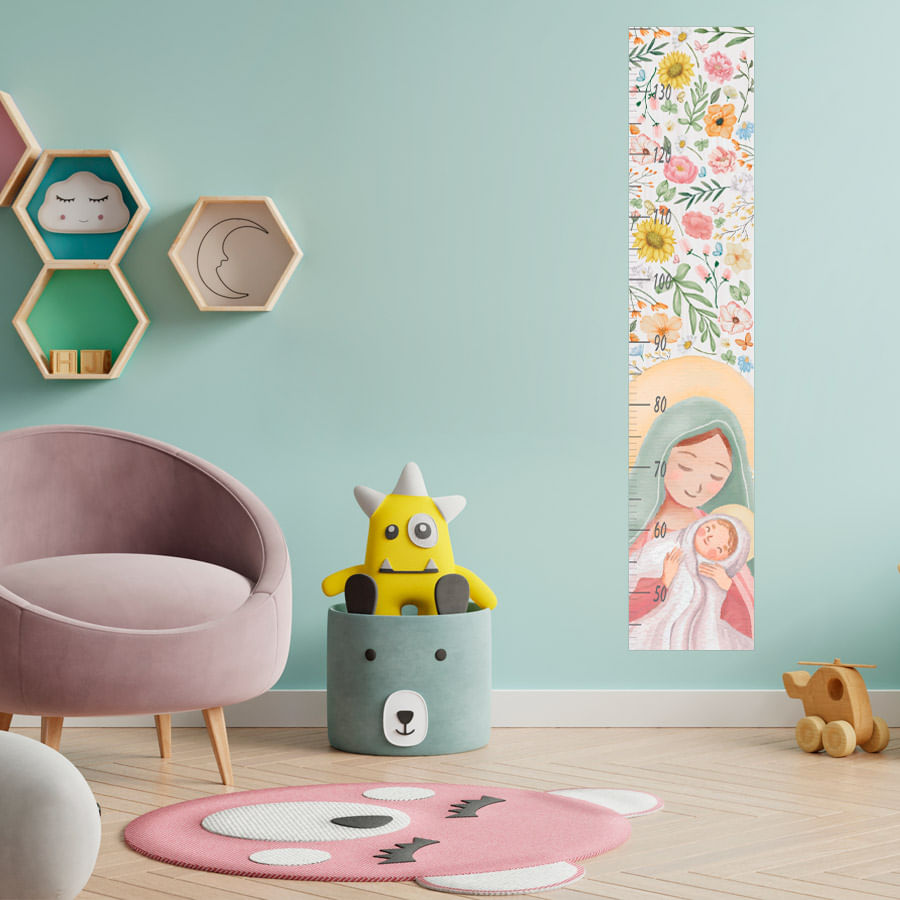 Régua de Crescimento Nossa Senhora com Flores Color