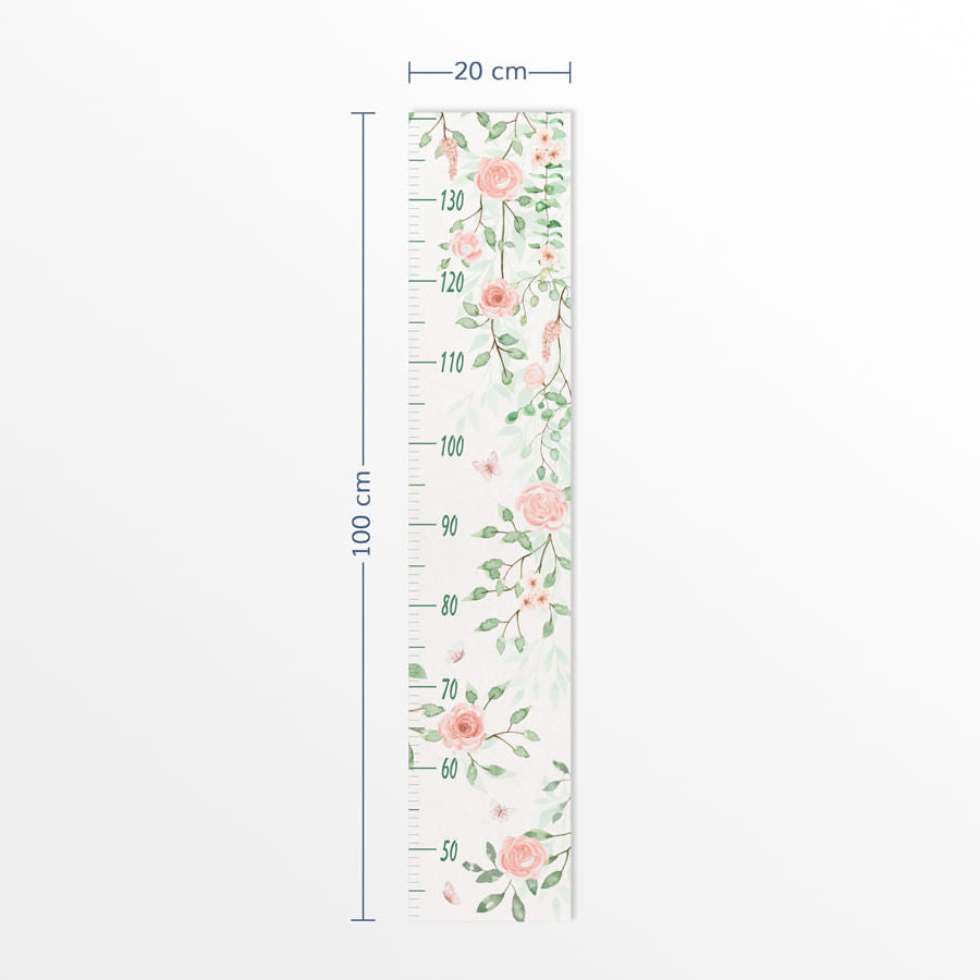 Régua de Crescimento Jardim Suspenso com Flores Rosa