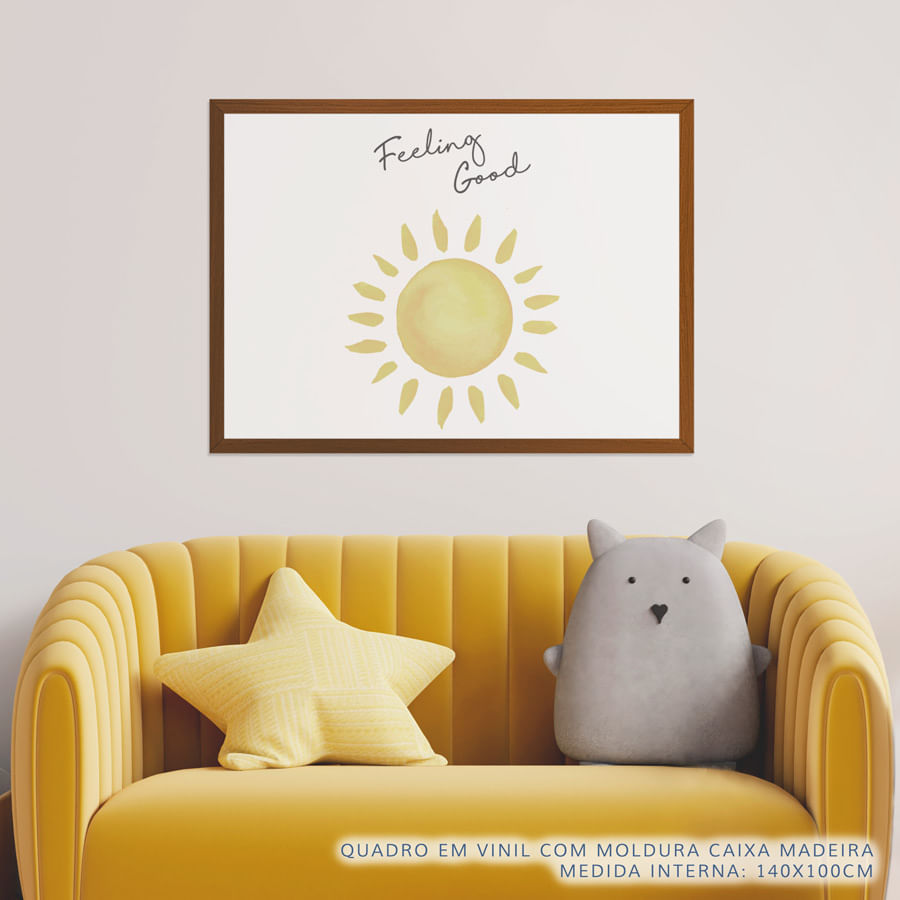 Quadro Infantil Sol Feeling Good Amarelo Horizontal