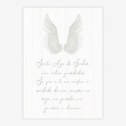Quadro Infantil Oração Santo Anjo Cinza