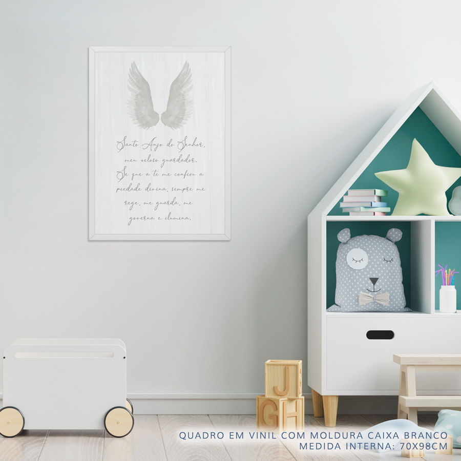 Quadro Infantil Oração Santo Anjo Cinza