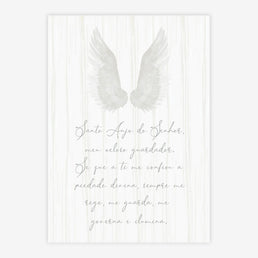 Quadro Infantil Oração Santo Anjo Bege