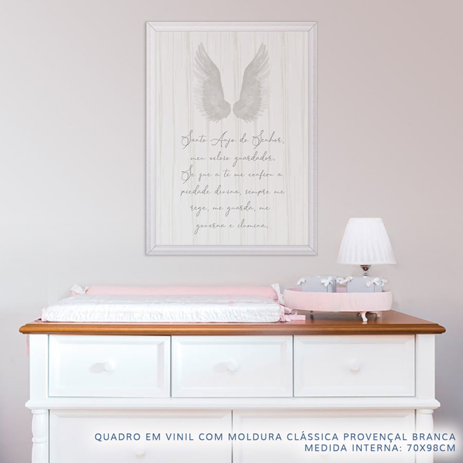 Quadro Infantil Oração Santo Anjo Bege