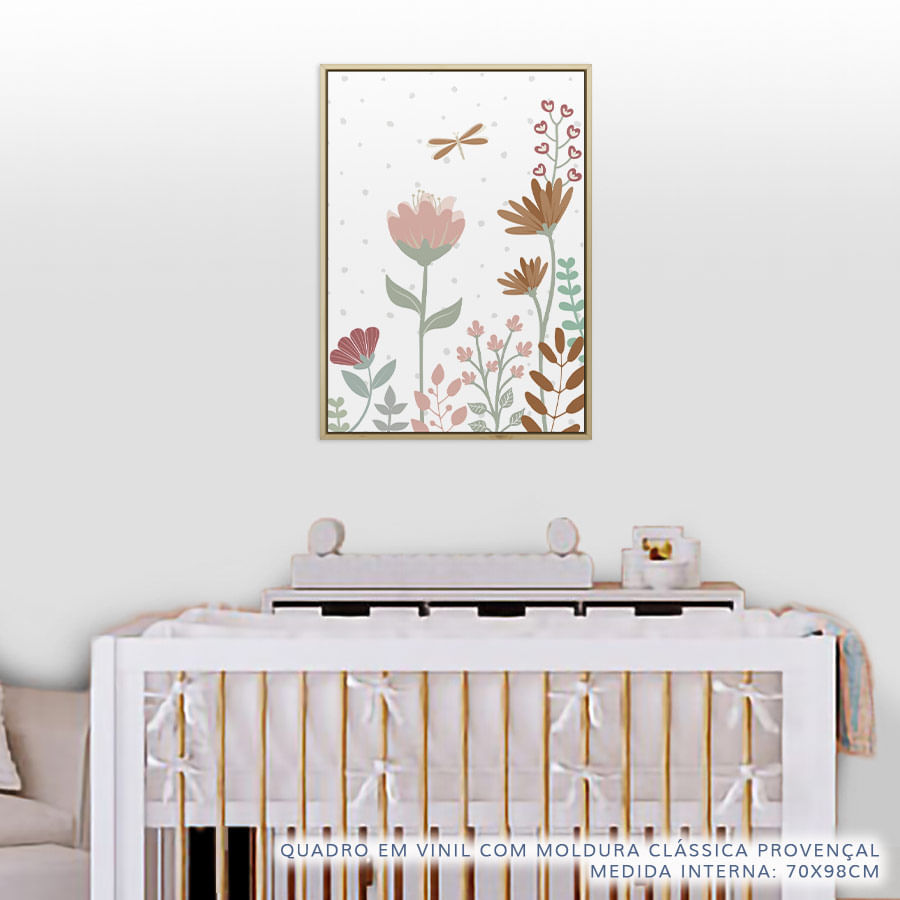 Quadro Infantil Floral Libélula Tons Terrosos