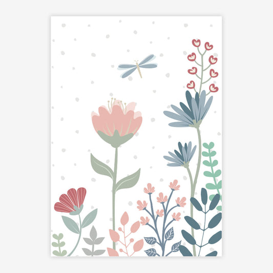 Quadro Infantil Floral Libélula Azul