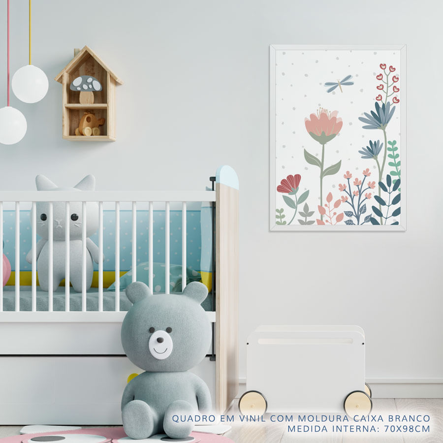 Quadro Infantil Floral Libélula Azul