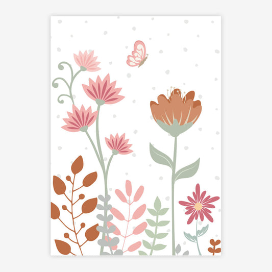 Quadro Infantil Floral Borboleta Tons Terrosos